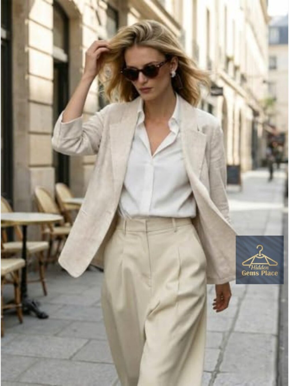 Linen Blazer Women 3/4 Sleeve Casual Lightweight Spring Summer Jacket - Picture 3 of 6
